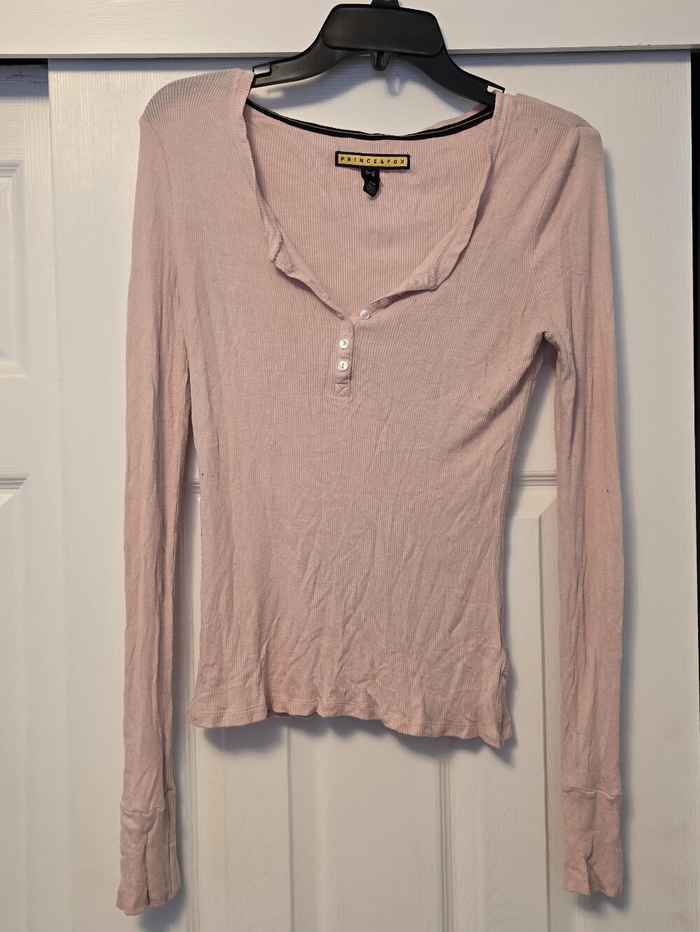 Prince & Fox Light Pink Ribbed Long-Sleeve Henley Top